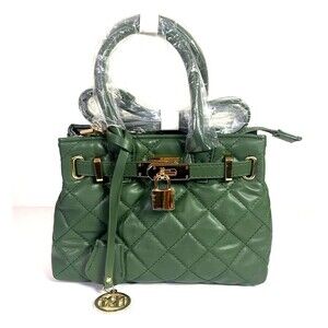 Badgley Mischka Vegan Quilted Tote Crossbody Small Chive Green Front Lock NWT